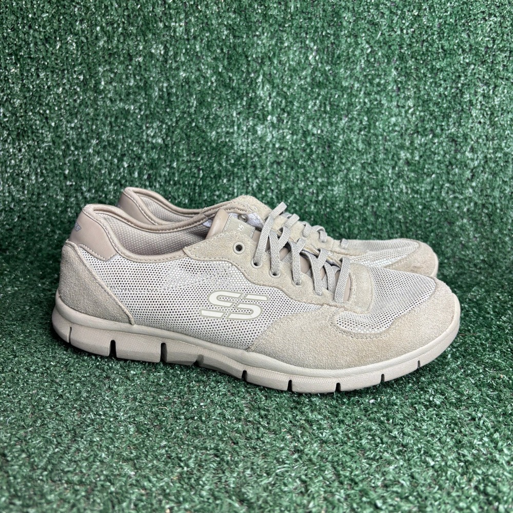 Skechers Flex 22242 Suede Mesh Breathable Walking Sneaker Taupe Womens Size 7.5